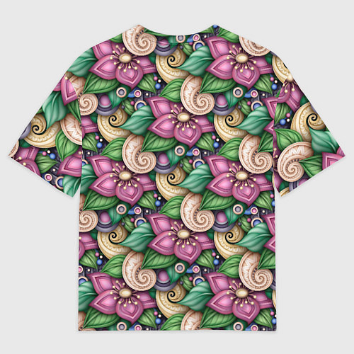 Женская футболка оверсайз Объемные цветы и листья / 3D-принт – фото 2