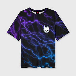 Женская футболка оверсайз Stray - молнии - неон