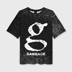 Женская футболка оверсайз Garbage с потертостями на темном фоне