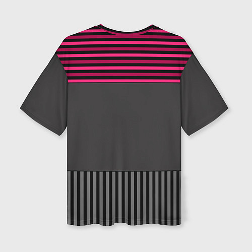 Женская футболка оверсайз Комбинированный серый с красным полосатый узор / 3D-принт – фото 2