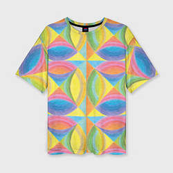 Женская футболка оверсайз Яркий геометрический паттерн из квадратов и кругов