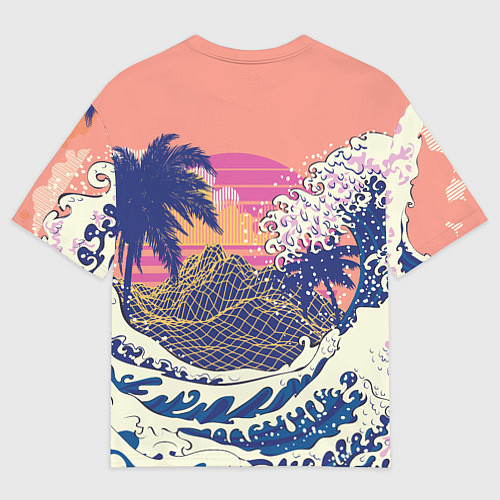 Женская футболка оверсайз Ретро дизайн большие волны, пальмы и абстрактные г / 3D-принт – фото 2