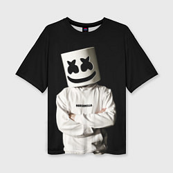 Футболка оверсайз женская Marshmello на чёрном фоне, цвет: 3D-принт
