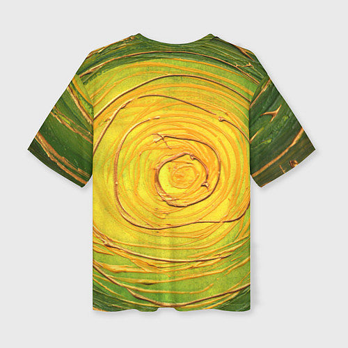 Женская футболка оверсайз Желто-зеленая текстурная абстракция акрилом / 3D-принт – фото 2