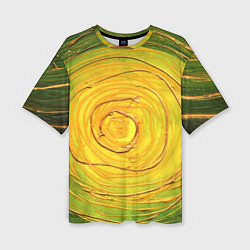 Женская футболка оверсайз Желто-зеленая текстурная абстракция акрилом