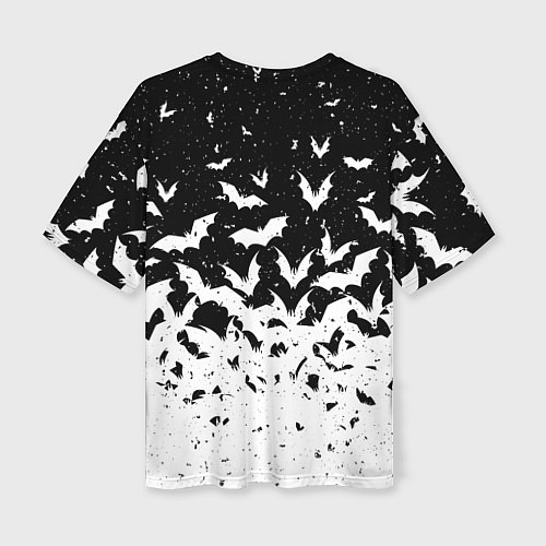 Женская футболка оверсайз Black and white bat pattern / 3D-принт – фото 2