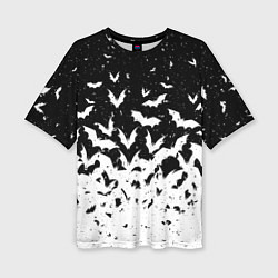 Футболка оверсайз женская Black and white bat pattern, цвет: 3D-принт