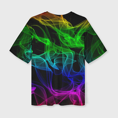 Женская футболка оверсайз Разноцветный неоновый дым / 3D-принт – фото 2
