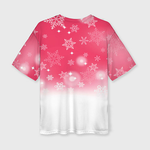 Женская футболка оверсайз Новогодний котенок на розовом фоне / 3D-принт – фото 2