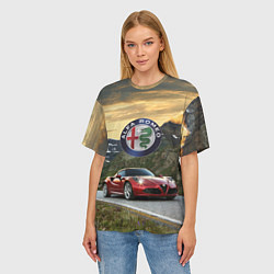 Футболка оверсайз женская Альфа - Ромео на горной дороге, цвет: 3D-принт — фото 2