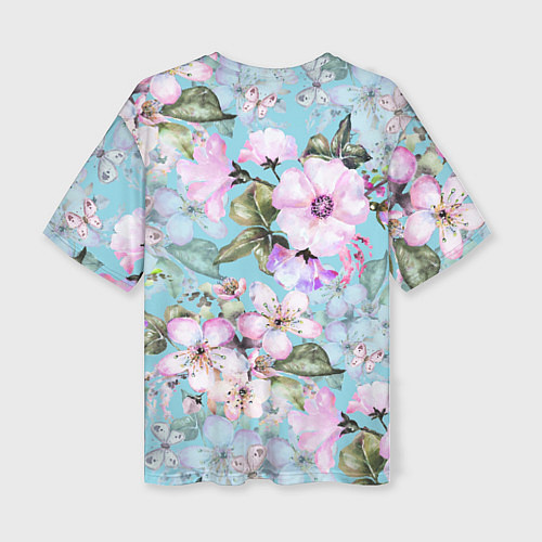 Женская футболка оверсайз Яблоня в цвету акварель / 3D-принт – фото 2