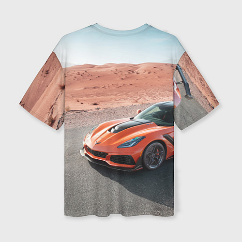 Женская футболка оверсайз Chevrolet Corvette - Motorsport - Desert / 3D-принт – фото 2