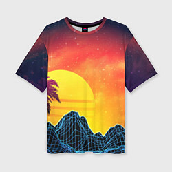 Женская футболка оверсайз Тропический остров на закате ретро иллюстрация
