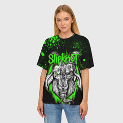 Футболка оверсайз женская Slipknot зеленый козел, цвет: 3D-принт — фото 2