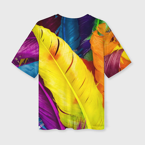 Женская футболка оверсайз Разноцветные перья птиц / 3D-принт – фото 2