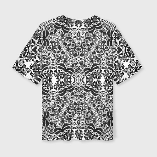 Женская футболка оверсайз Черно-белый ажурный кружевной узор / 3D-принт – фото 2