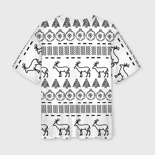 Женская футболка оверсайз Черно-белый узор с оленями / 3D-принт – фото 2