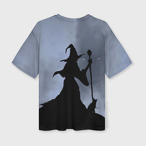 Женская футболка оверсайз Halloween - силуэт ведьмы с котом / 3D-принт – фото 2