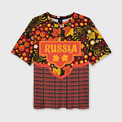Женская футболка оверсайз Хохломская роспись - символы России