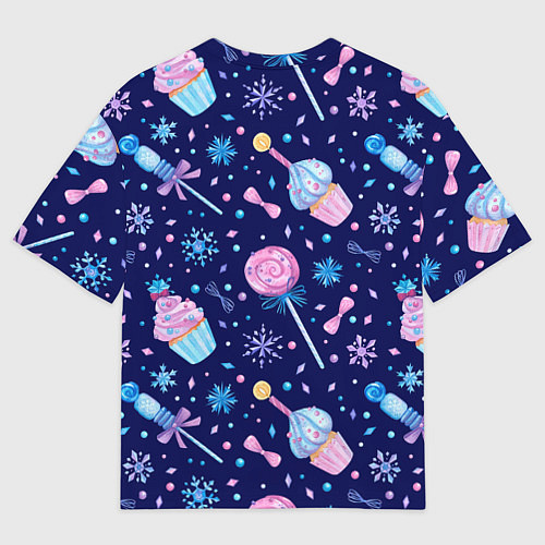 Женская футболка оверсайз Новогодние сладости - леденцы / 3D-принт – фото 2