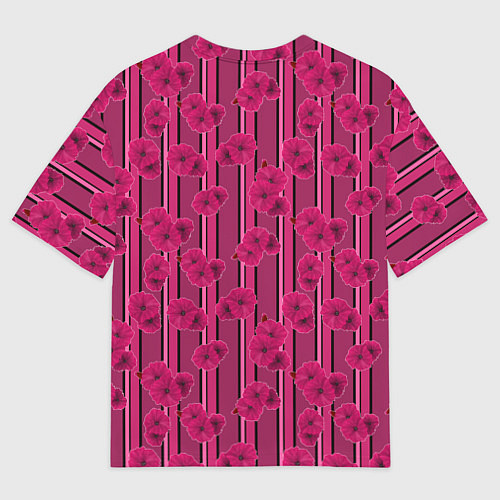 Женская футболка оверсайз Малиновый полосатый узор с цветами анемонов / 3D-принт – фото 2