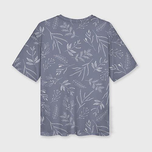 Женская футболка оверсайз Минималистичный растительный узор на серо-голубом / 3D-принт – фото 2
