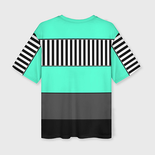 Женская футболка оверсайз Полосатый зеленый с черным и белым узор / 3D-принт – фото 2