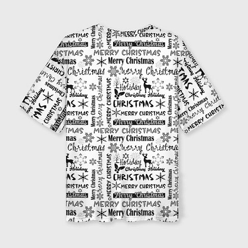 Женская футболка оверсайз Черно белый рождественский текстовый узор / 3D-принт – фото 2