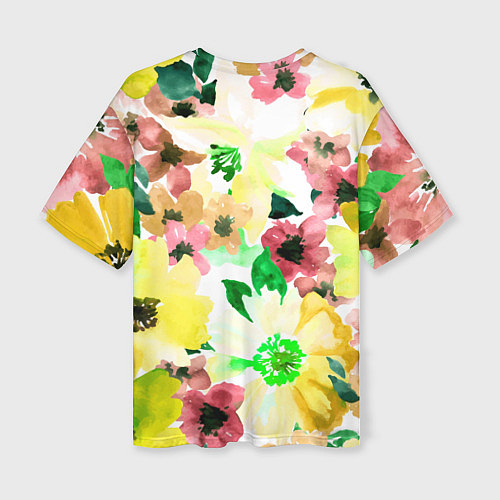 Женская футболка оверсайз Девушка Весна - акварель / 3D-принт – фото 2