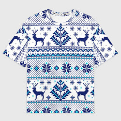 Футболка оверсайз женская Happy new year, blue deer, цвет: 3D-принт