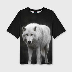Женская футболка оверсайз Белый волк на темном фоне