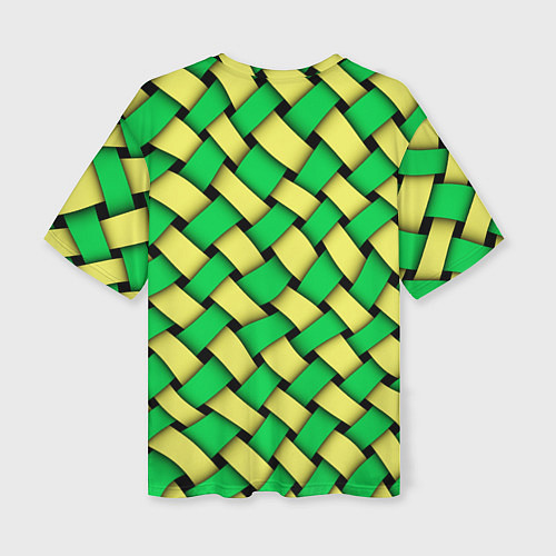 Женская футболка оверсайз Жёлто-зелёная плетёнка - оптическая иллюзия / 3D-принт – фото 2