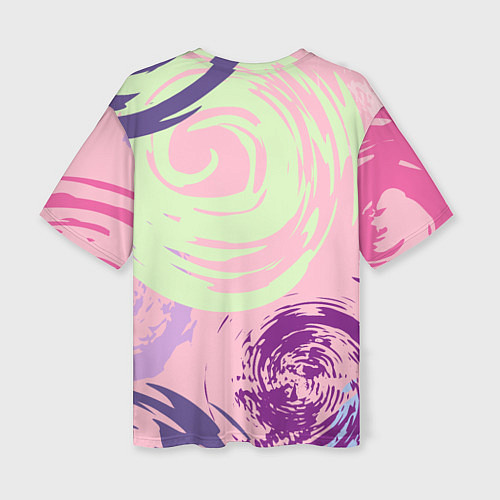 Женская футболка оверсайз Розовый фон и разноцветные круги / 3D-принт – фото 2