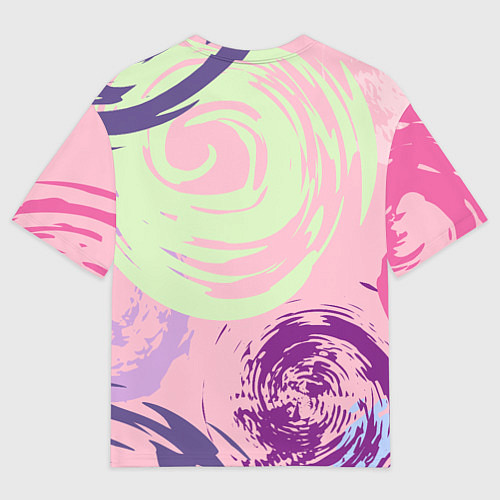 Женская футболка оверсайз Розовый фон и разноцветные круги / 3D-принт – фото 2