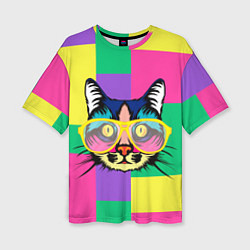 Футболка оверсайз женская Кот в стиле поп-арт, цвет: 3D-принт