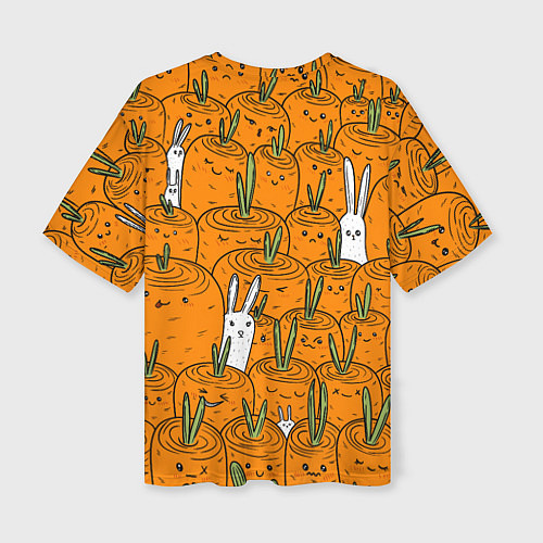 Женская футболка оверсайз Милые кролики в морковном поле / 3D-принт – фото 2