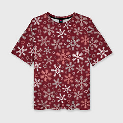 Женская футболка оверсайз Новогодний узор из снежинок