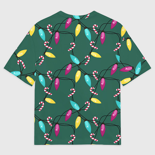 Женская футболка оверсайз Новогодняя гирлянда зеленая / 3D-принт – фото 2