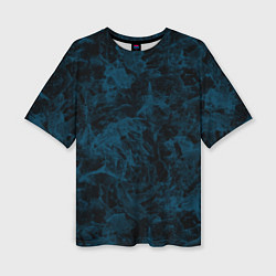 Женская футболка оверсайз Синий и черный мраморный узор