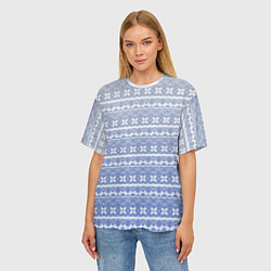 Футболка оверсайз женская Белый скандинавский орнамент на серо-голубом фоне, цвет: 3D-принт — фото 2