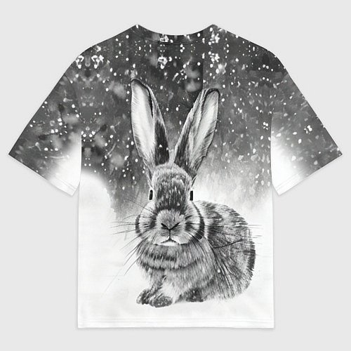 Женская футболка оверсайз Кролик на снегу / 3D-принт – фото 2