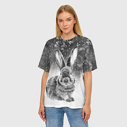 Футболка оверсайз женская Кролик на снегу, цвет: 3D-принт — фото 2