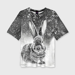 Женская футболка оверсайз Кролик на снегу