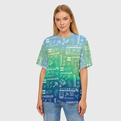 Футболка оверсайз женская Майнкрафт символы на потертом фоне, цвет: 3D-принт — фото 2