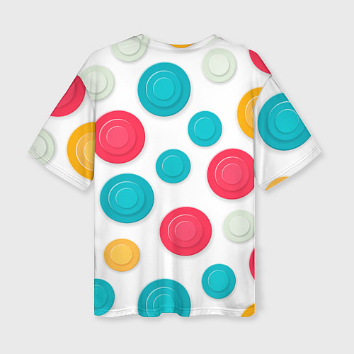 Женская футболка оверсайз Белый фон и абстрактные разноцветные объёмные окру / 3D-принт – фото 2