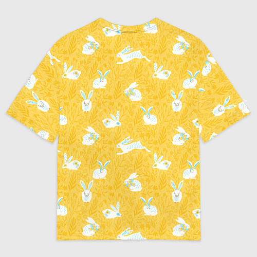 Женская футболка оверсайз Кролики на пшеничном поле / 3D-принт – фото 2
