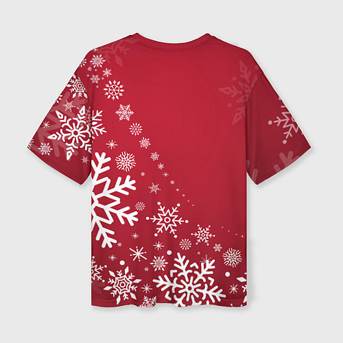 Женская футболка оверсайз Новогодний олень и снежинки / 3D-принт – фото 2