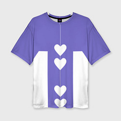 Футболка оверсайз женская Белые сердца на фиолетовом, цвет: 3D-принт