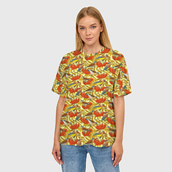 Футболка оверсайз женская Дрозды и свиристели на рябине, цвет: 3D-принт — фото 2