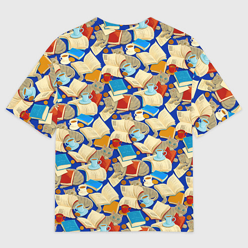 Женская футболка оверсайз Книги и котики / 3D-принт – фото 2